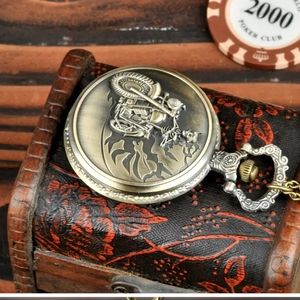 Brand New Skeleton motorcycle biker quartz pocket watch